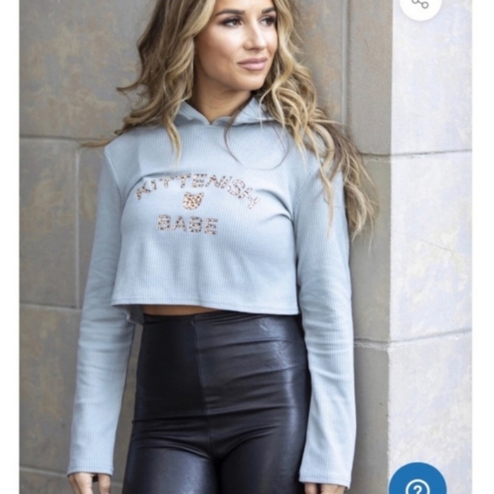 Powder blue Kittenish crop hoodie